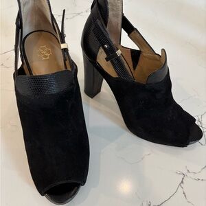 Ann Taylor Black Suede Peep-Toe Heels